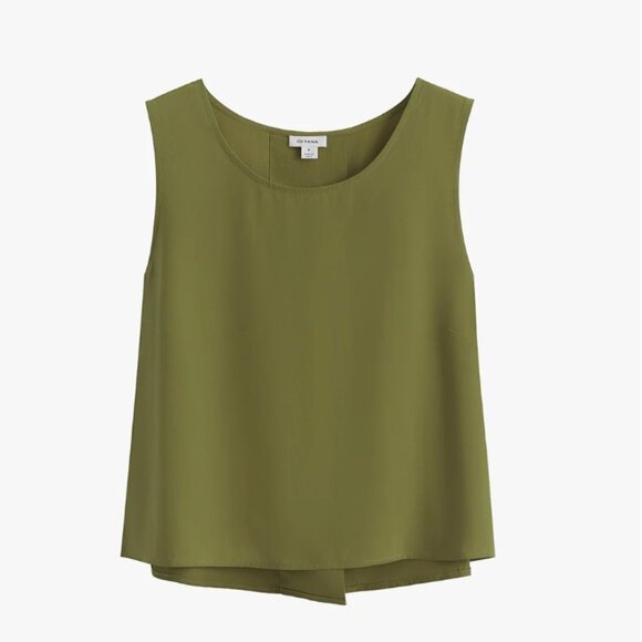 Cuyana Washable Silk Cropped Overlay Tank, Moss/Large - Picture 3 of 10